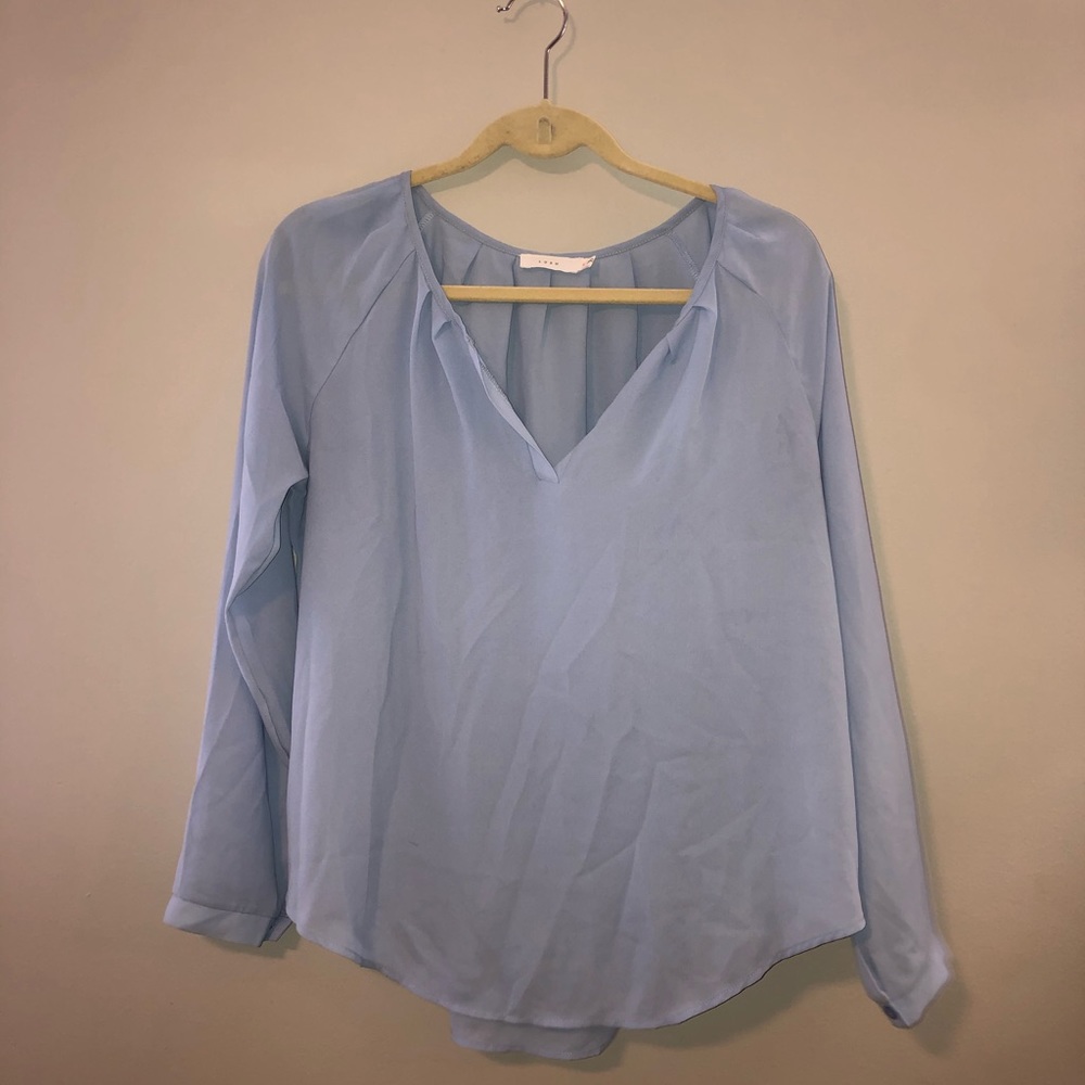 Long Sleeve Pale Blue Sheer Blouse